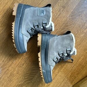 Sorel Charcoal and Tan Boots with Cozy Fur